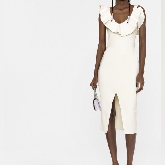 Alexander McQueenruffled-neckline midi dress XS